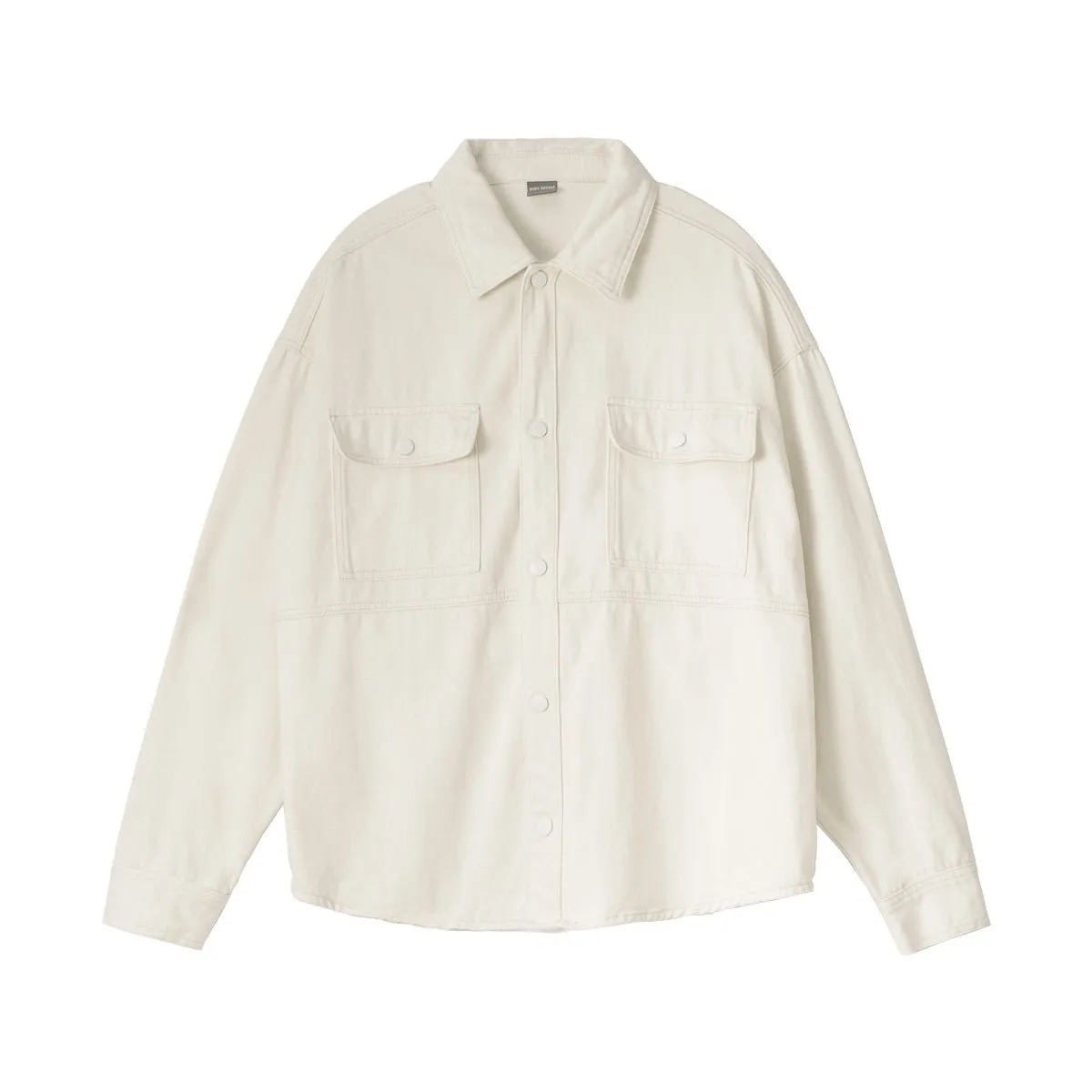 Relaxed Fit Cargo Pocket Button Up Ivory Denim Overshirt
