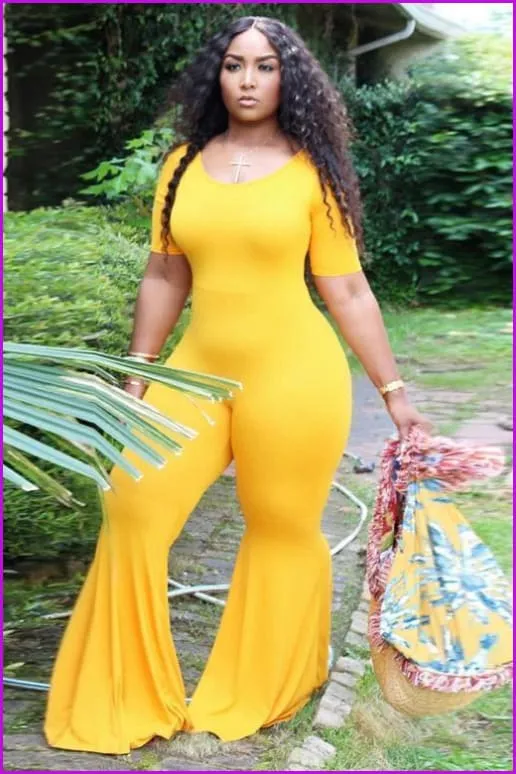 Solid Scoop Neck Short Sleeve Flared Jumpsuit F818