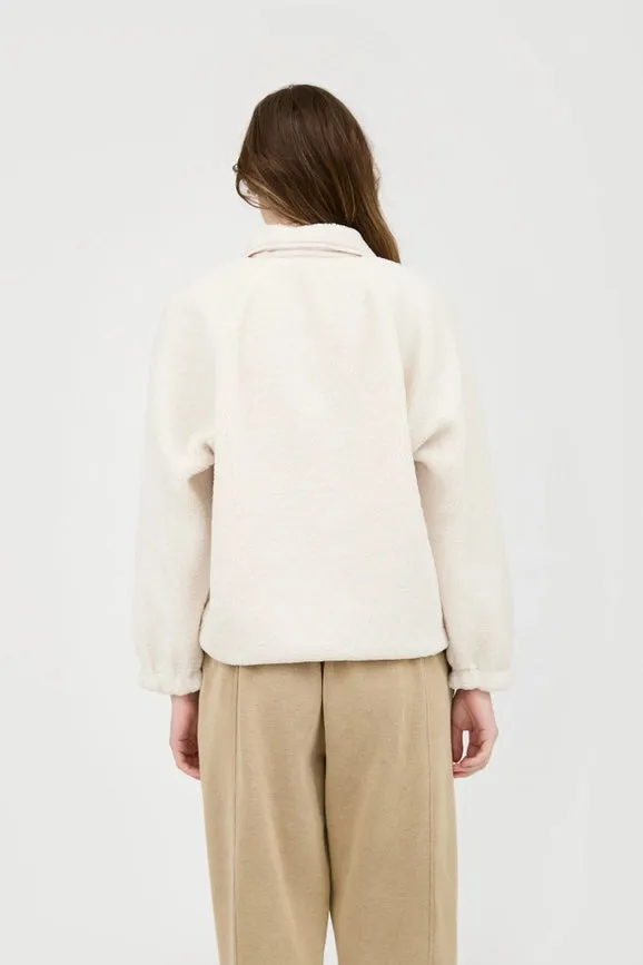 Solid Snap Button Fleece Jacket  IVORY