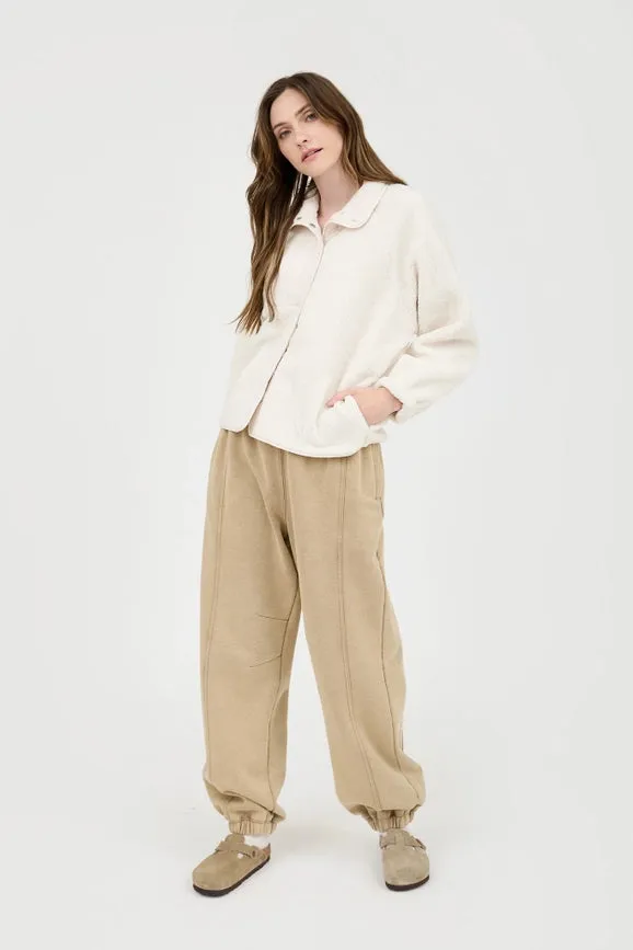 Solid Snap Button Fleece Jacket  IVORY