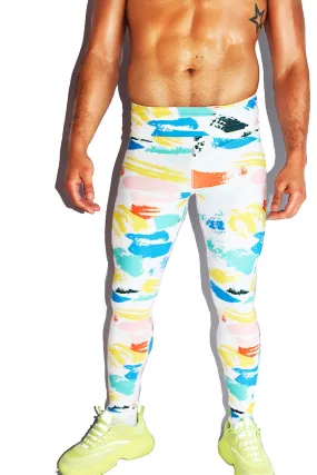 Strokes All Over Leggings Tights- White Strokes All Over Leggings Tights- White
