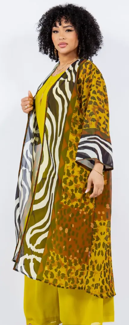 Sunheart  Cheetah Boho Long Jacket Hippie Chic Resort Wear Sml-2X
