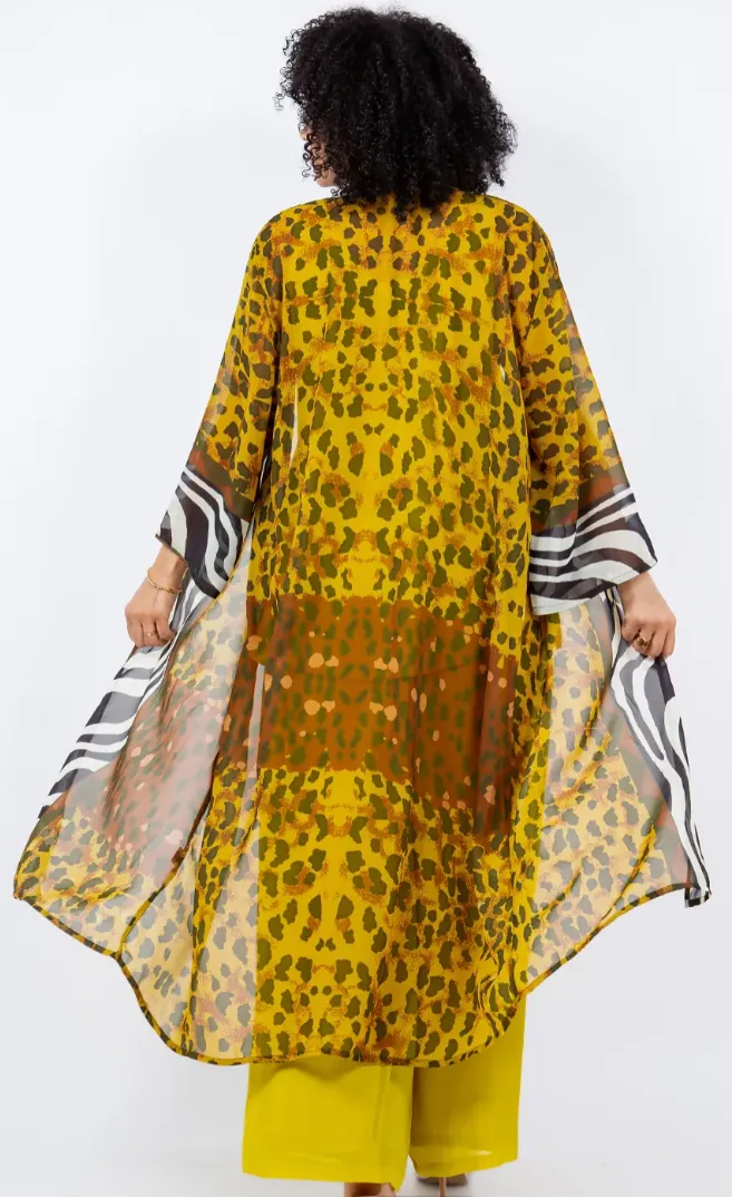 Sunheart  Cheetah Boho Long Jacket Hippie Chic Resort Wear Sml-2X