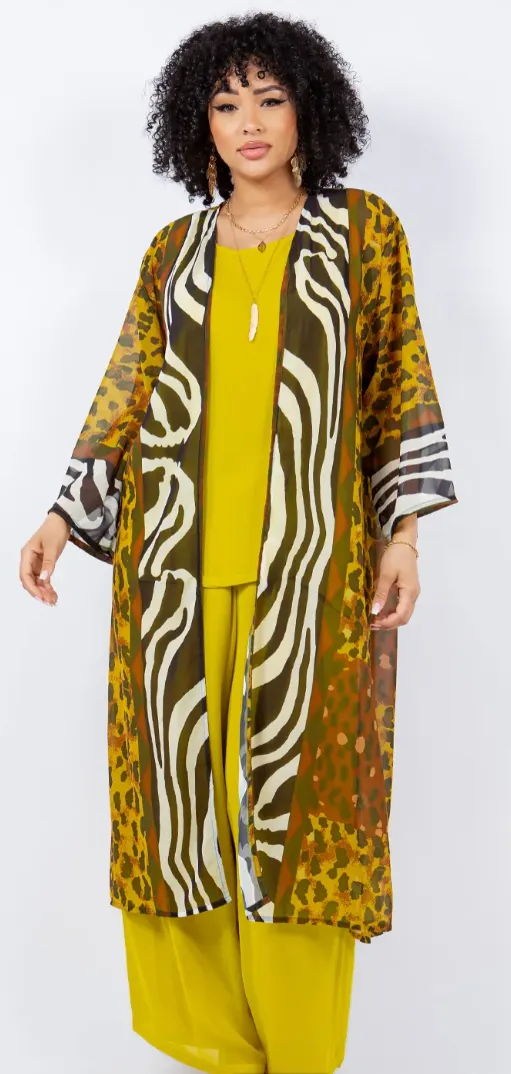 Sunheart  Cheetah Boho Long Jacket Hippie Chic Resort Wear Sml-2X