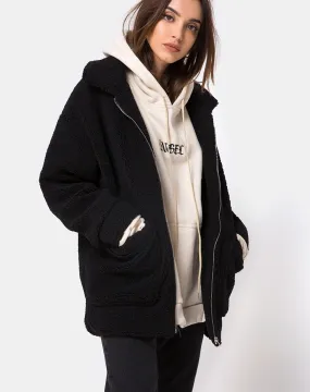 Teddy Bear Wool Coat in Black Teddy Bear Wool Coat in Black