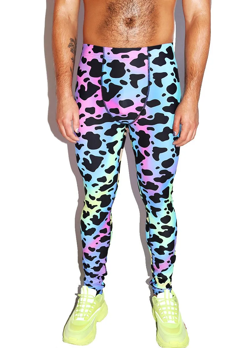 Tie Dye Cow Print Leggings Tights- Multi