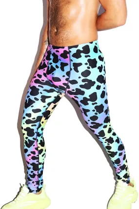 Tie Dye Cow Print Leggings Tights- Multi
