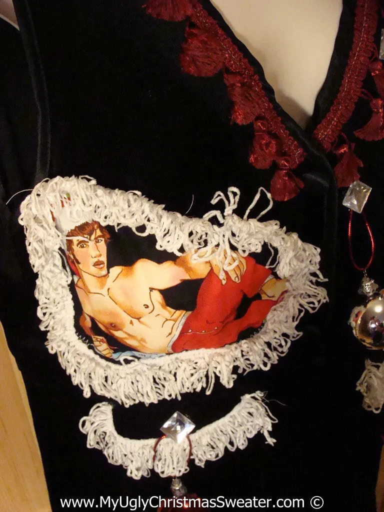 Ugly Christmas Sweater Party Tacky Dress Hottie Guy & Real Ornaments (d100)