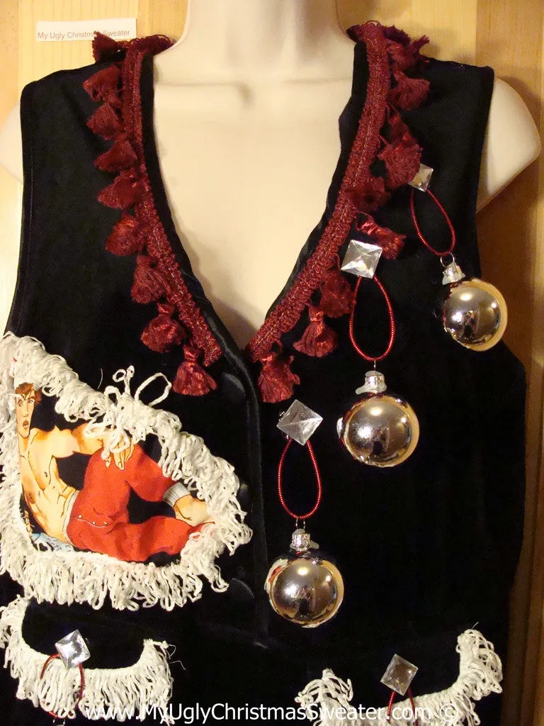 Ugly Christmas Sweater Party Tacky Dress Hottie Guy & Real Ornaments (d100)