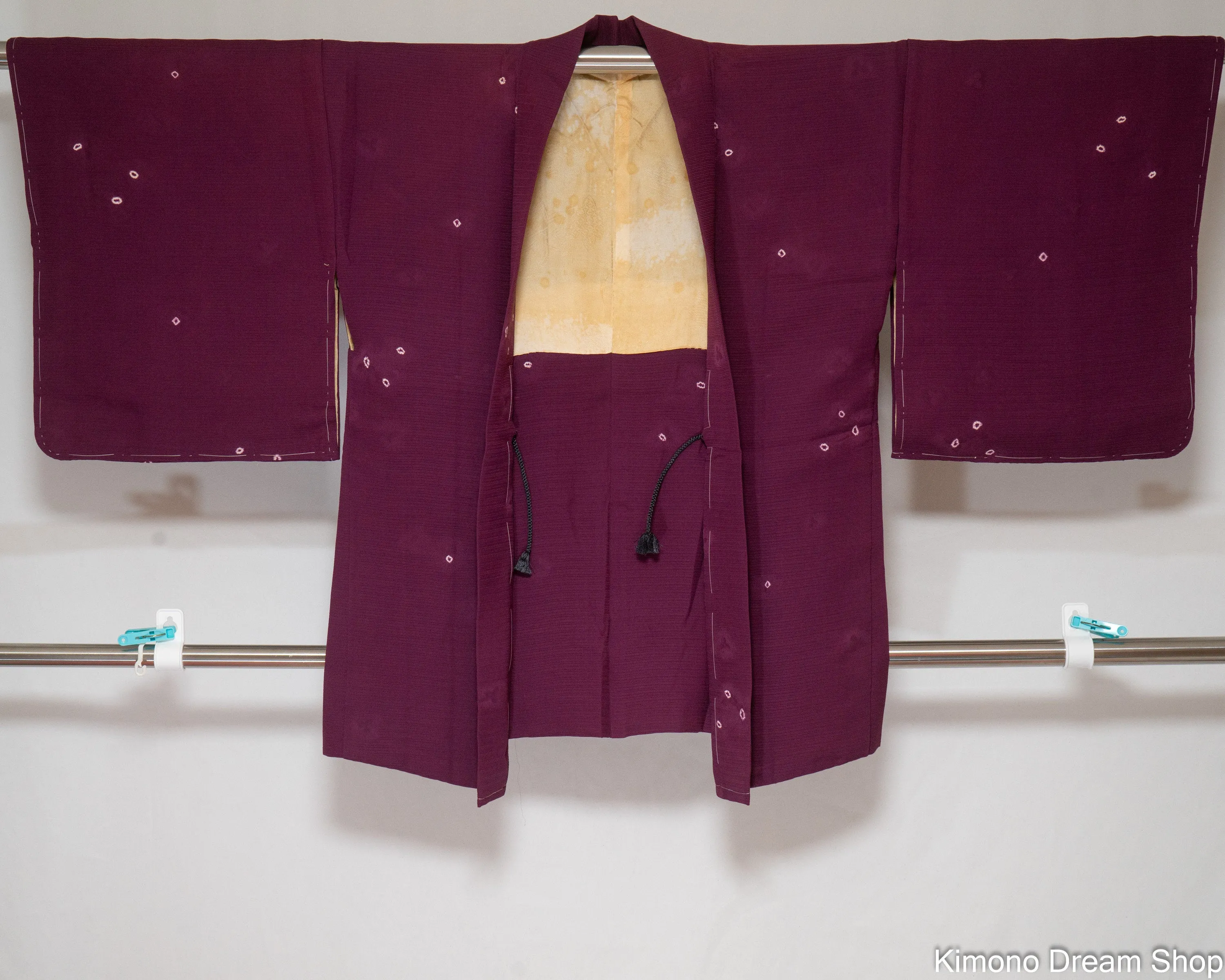 Unused Silk Floral Haori - Tradtional Women's Kimono Jacket - Purple with Purple Leaves & White Flowers - Basting Stitches
