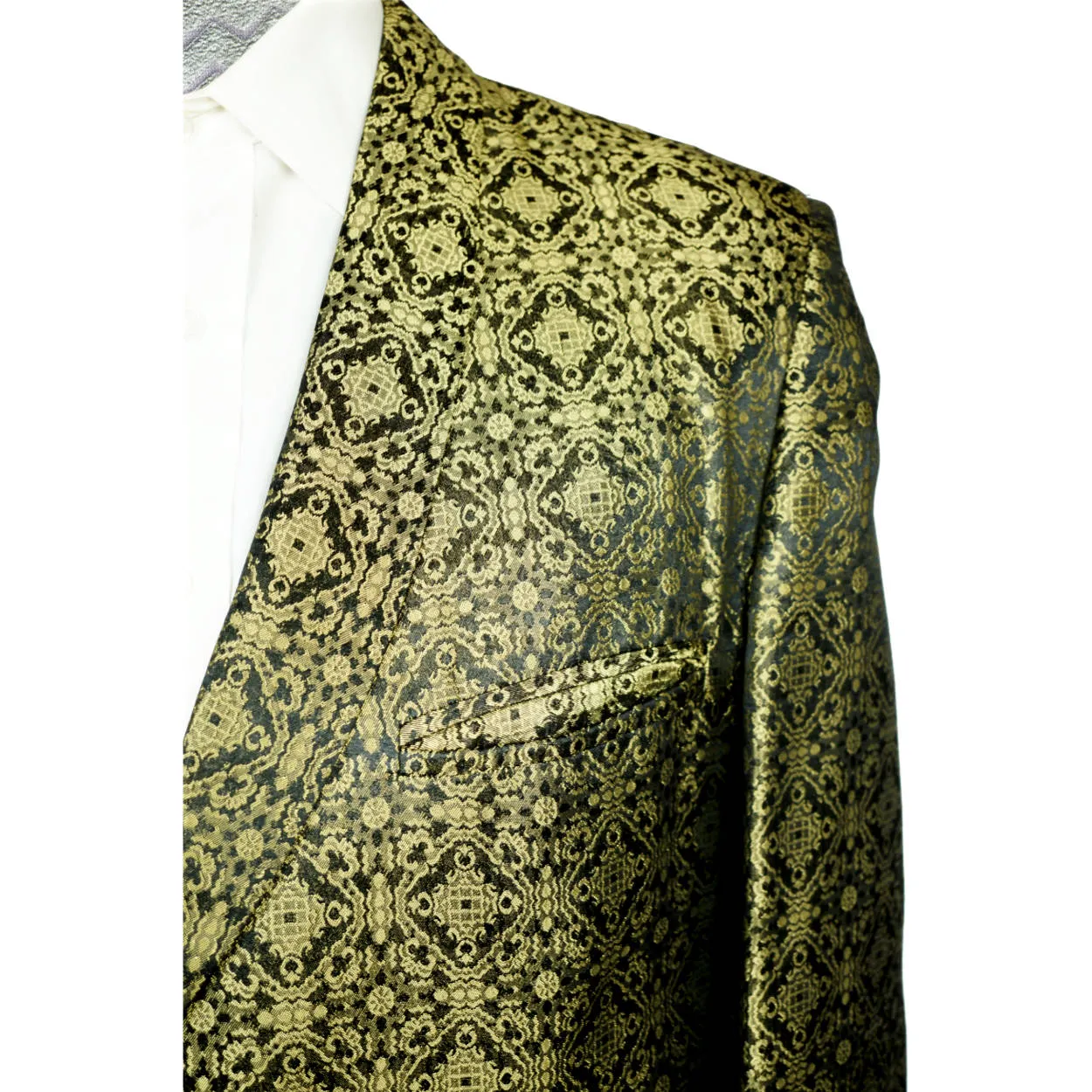 Vintage 1960s Gold Lame Brocade Tuxedo Dinner Jacket Mens Size Medium