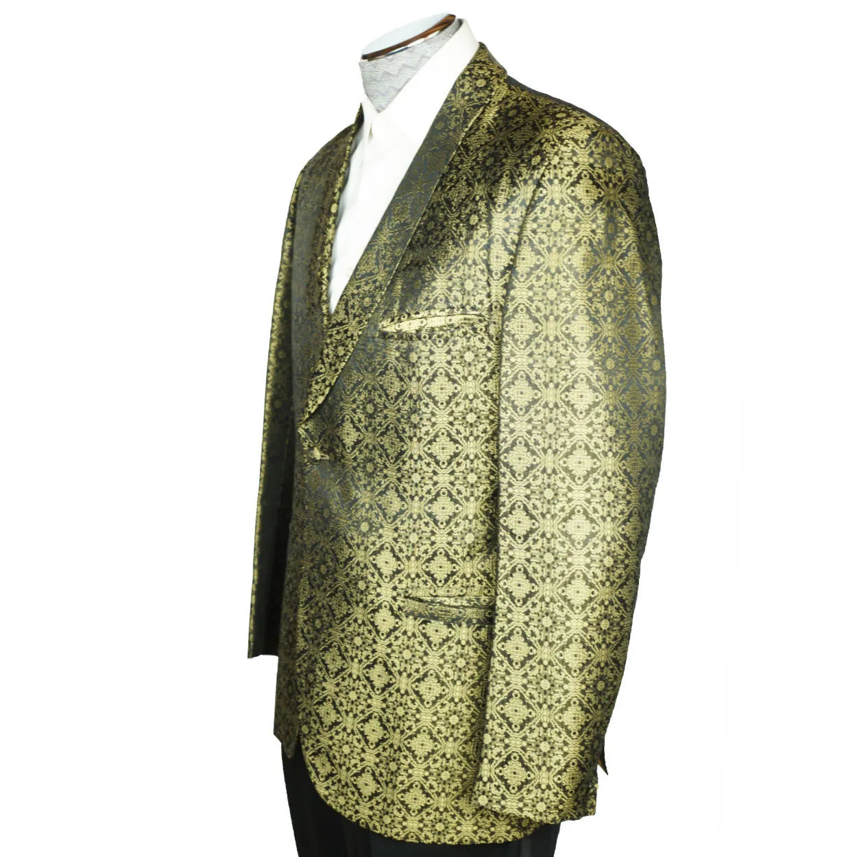 Vintage 1960s Gold Lame Brocade Tuxedo Dinner Jacket Mens Size Medium