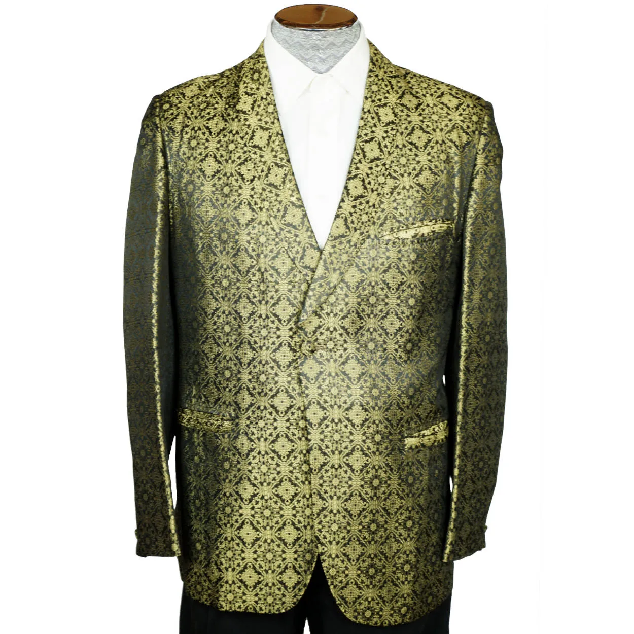 Vintage 1960s Gold Lame Brocade Tuxedo Dinner Jacket Mens Size Medium