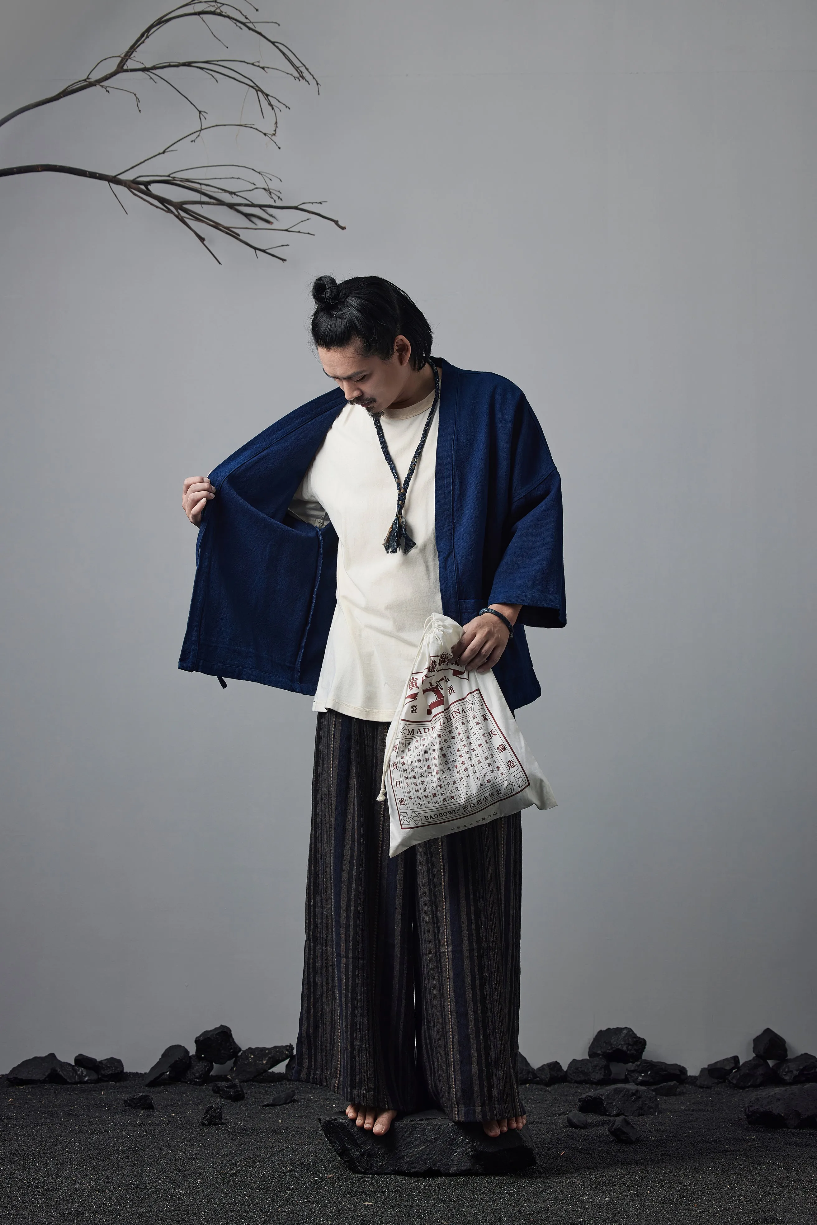 Vintage Indigo Kimono Daoist Robe