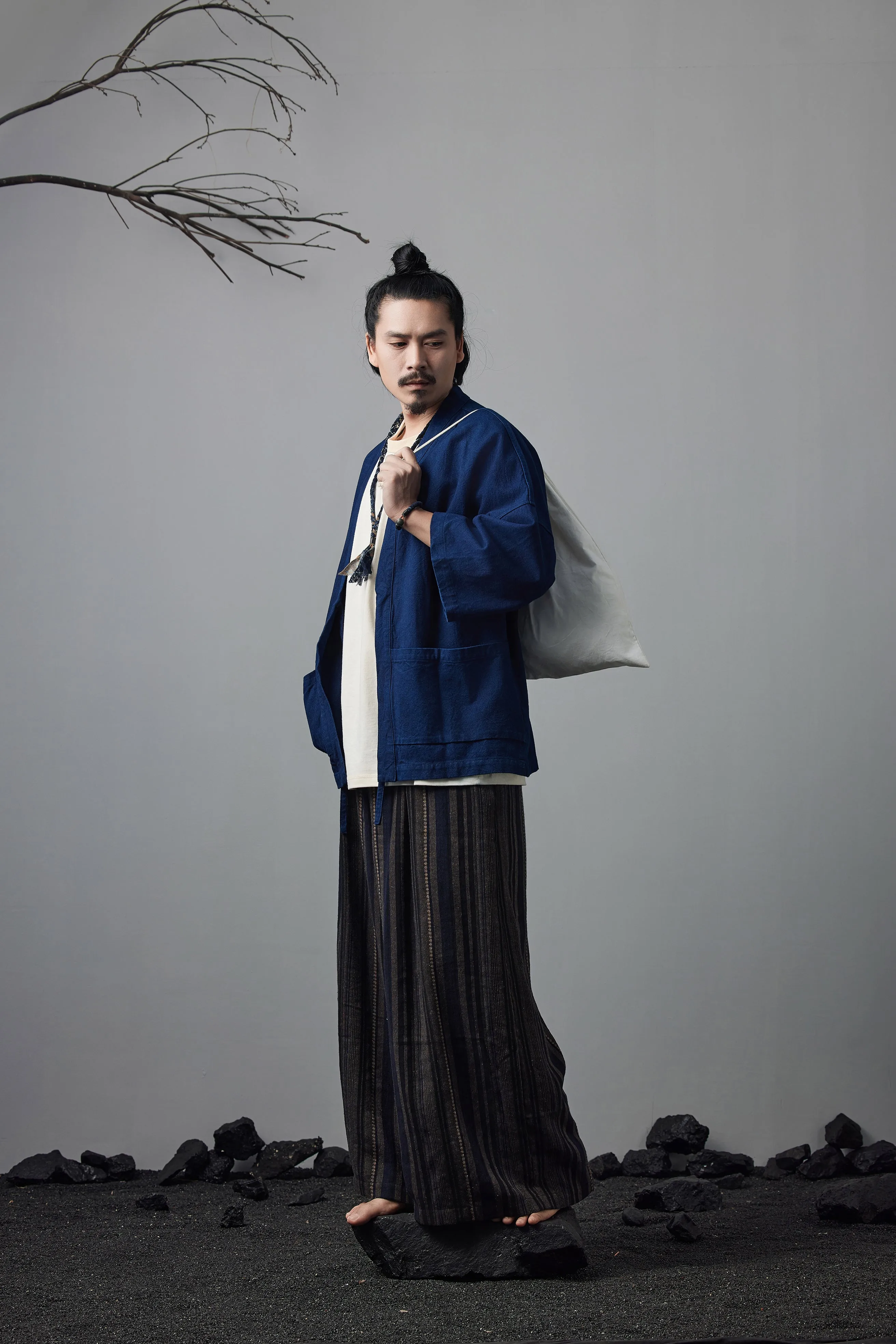 Vintage Indigo Kimono Daoist Robe