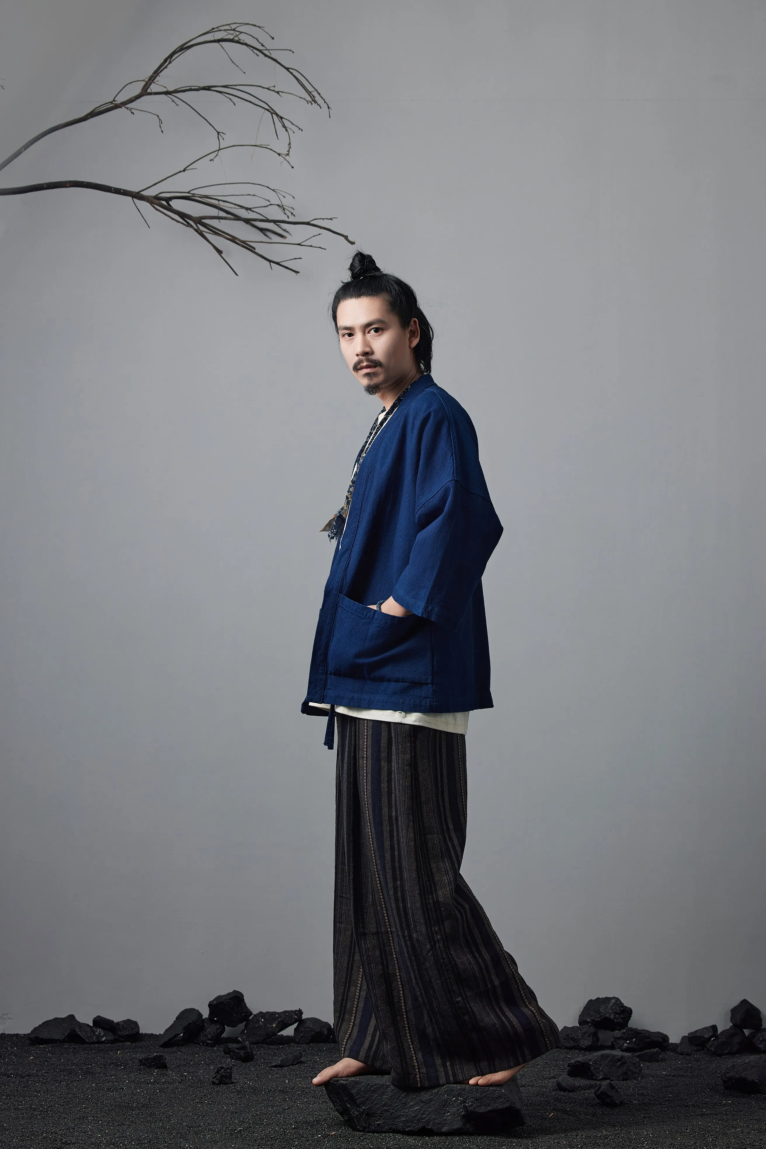 Vintage Indigo Kimono Daoist Robe