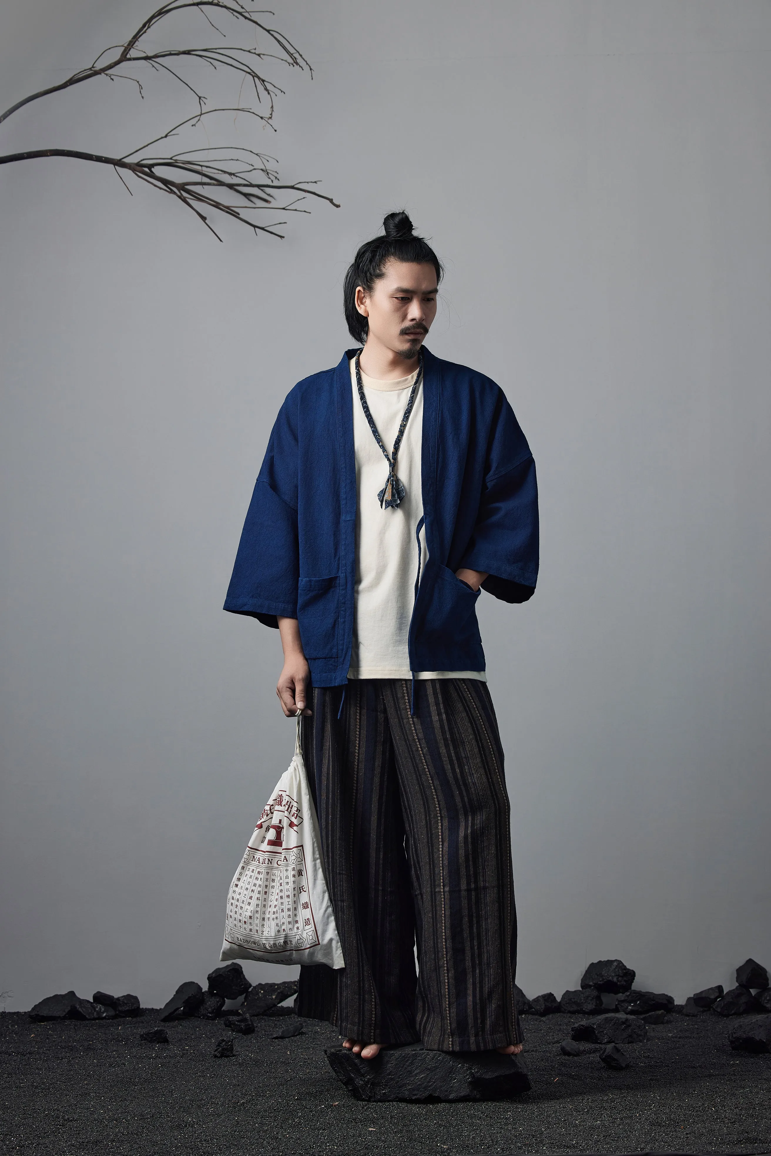 Vintage Indigo Kimono Daoist Robe