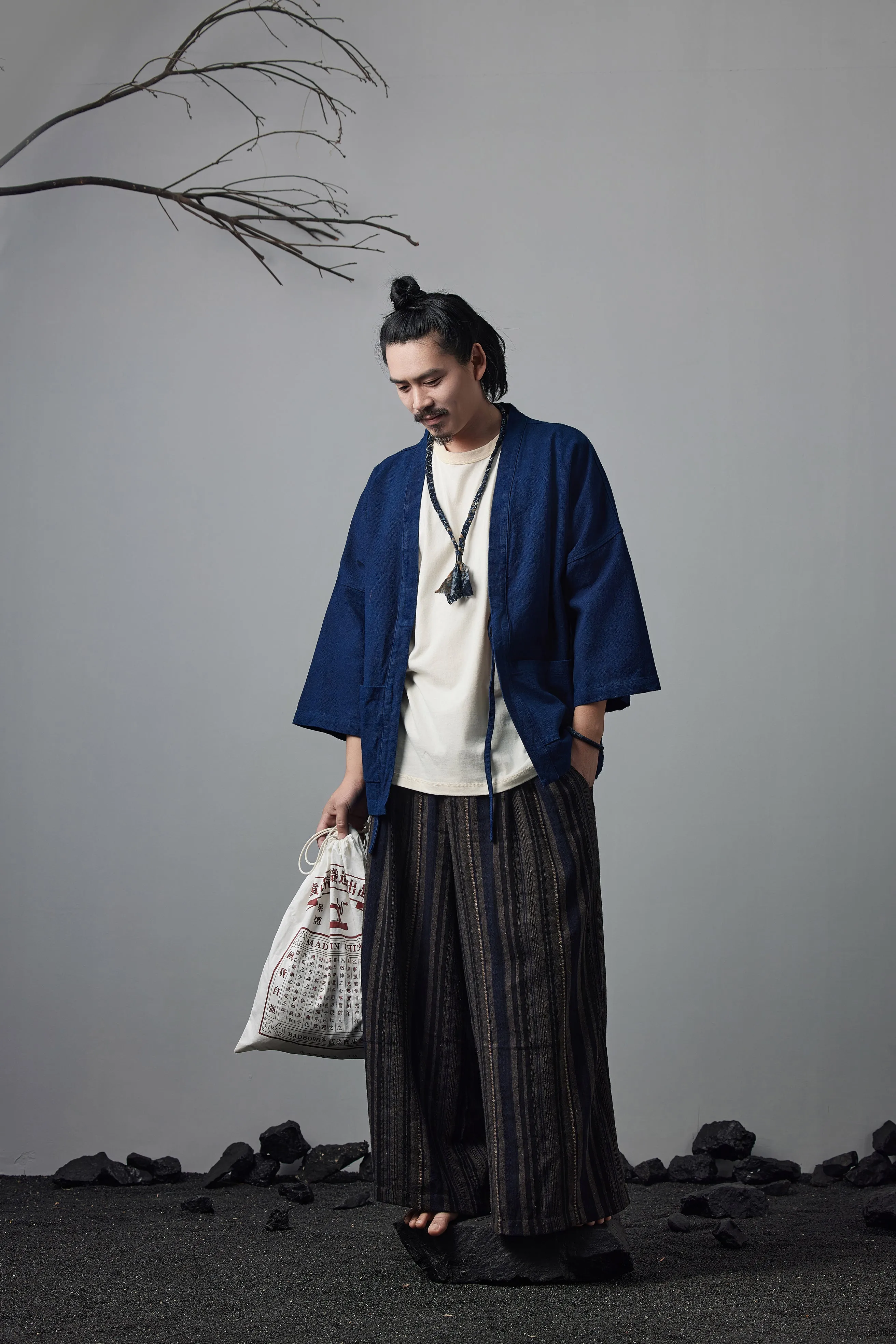 Vintage Indigo Kimono Daoist Robe