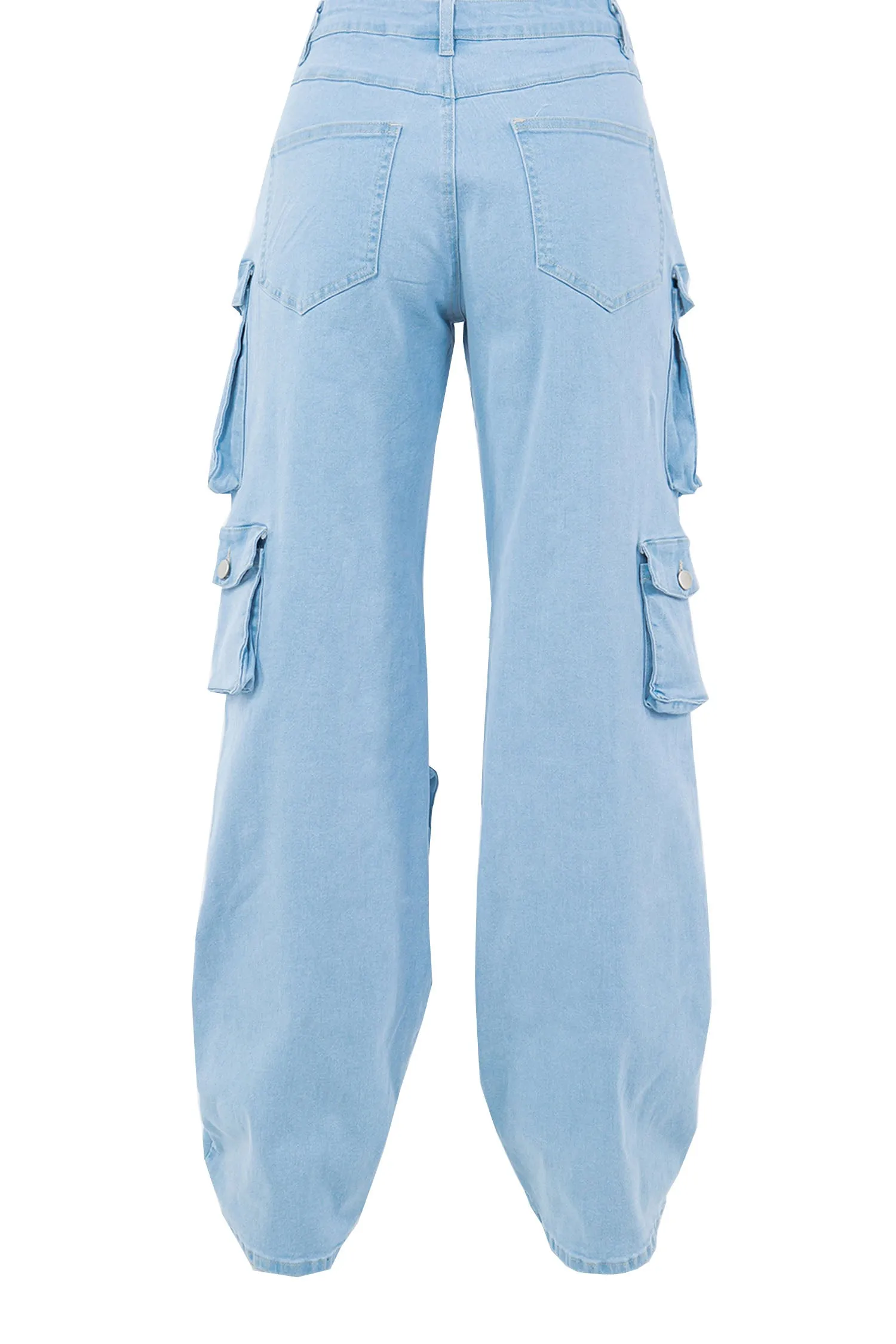 Women's High Rise Multi Cargo Pocket Loose Fit Denim Jeans